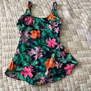 Vtg Unionmade Sunbird Tropical Floral Swimdress Style One Piece - Size 14